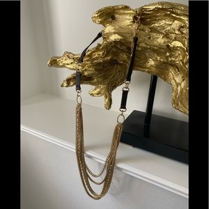 Faux leather and gold chain necklace